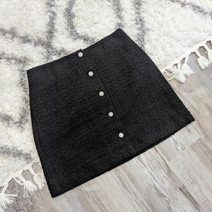 Boucle Embellished Button Front Mini Skirt